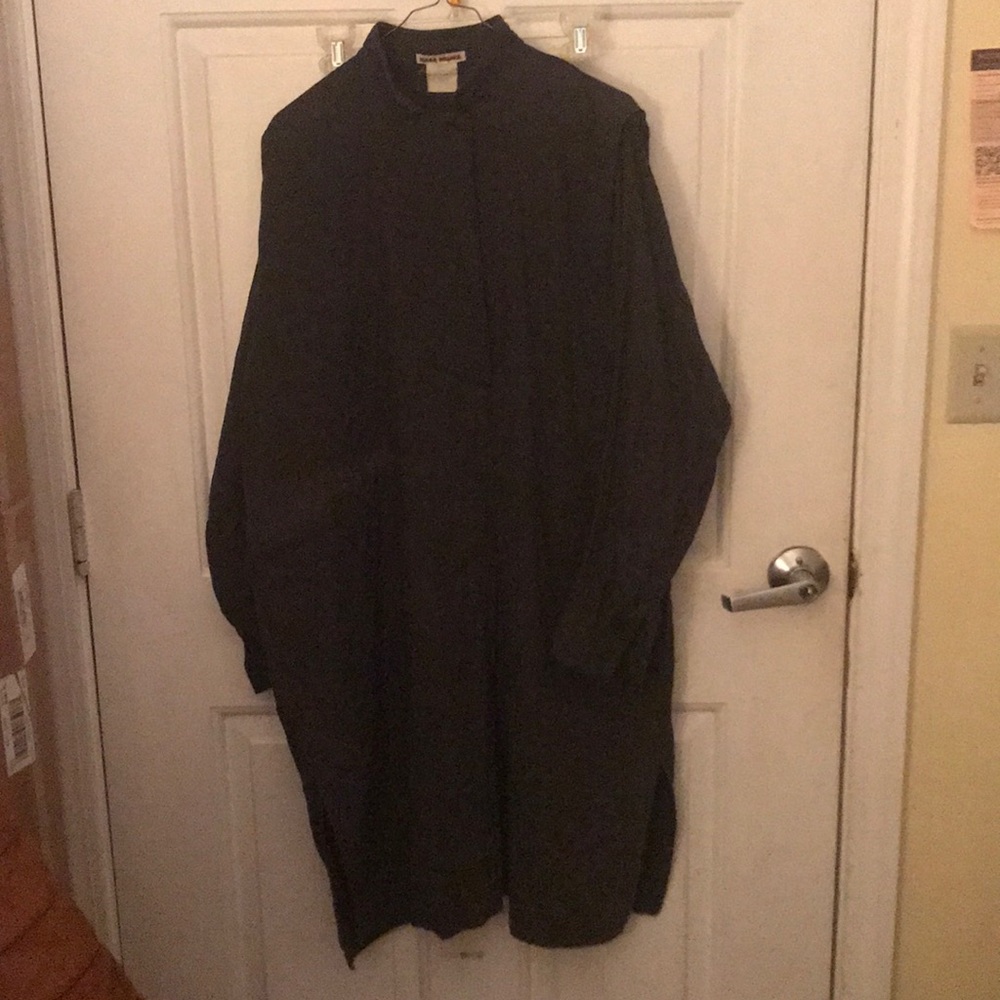 Issey Miyake long band collar mandarin shirt